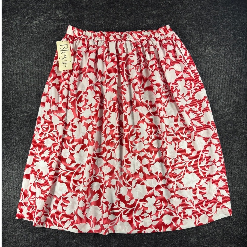 Bleyle Vintage Floral Midi Skirt Red White Elastic Waist A-Line Style 57420 14